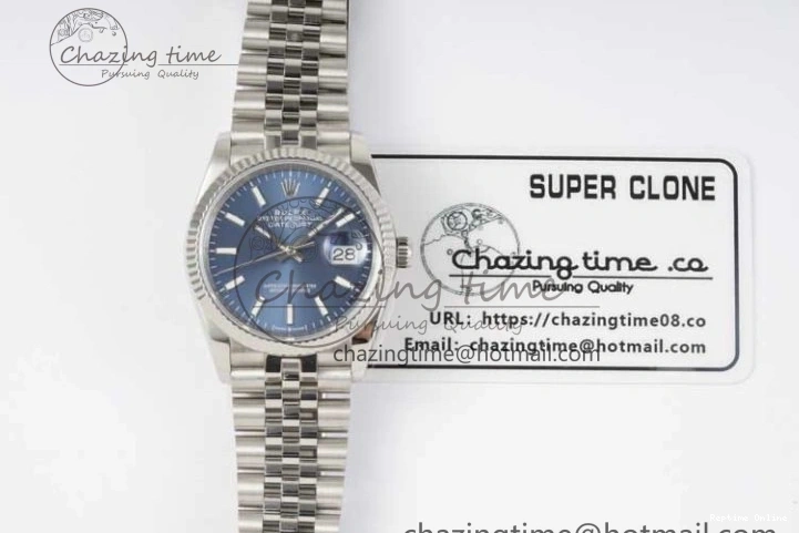 0103 EasyCare DateJust 36 DIWF 1:1 Best Edition 904L Steel Blue Stick Dial on Jubilee Bracelet SA 2317